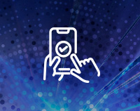 ícone mostra uma mão interagindo com um smartphone (indicando ação digital, como cadastro ou envio de conteúdo)