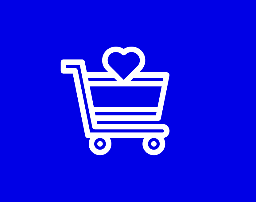 Ícone de carrinho de compras com símbolo de coração.